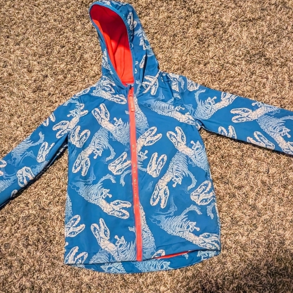 Cat & Jack Blue Dinosaur Softshell Hooded Jacket with Orange Fleece Inside